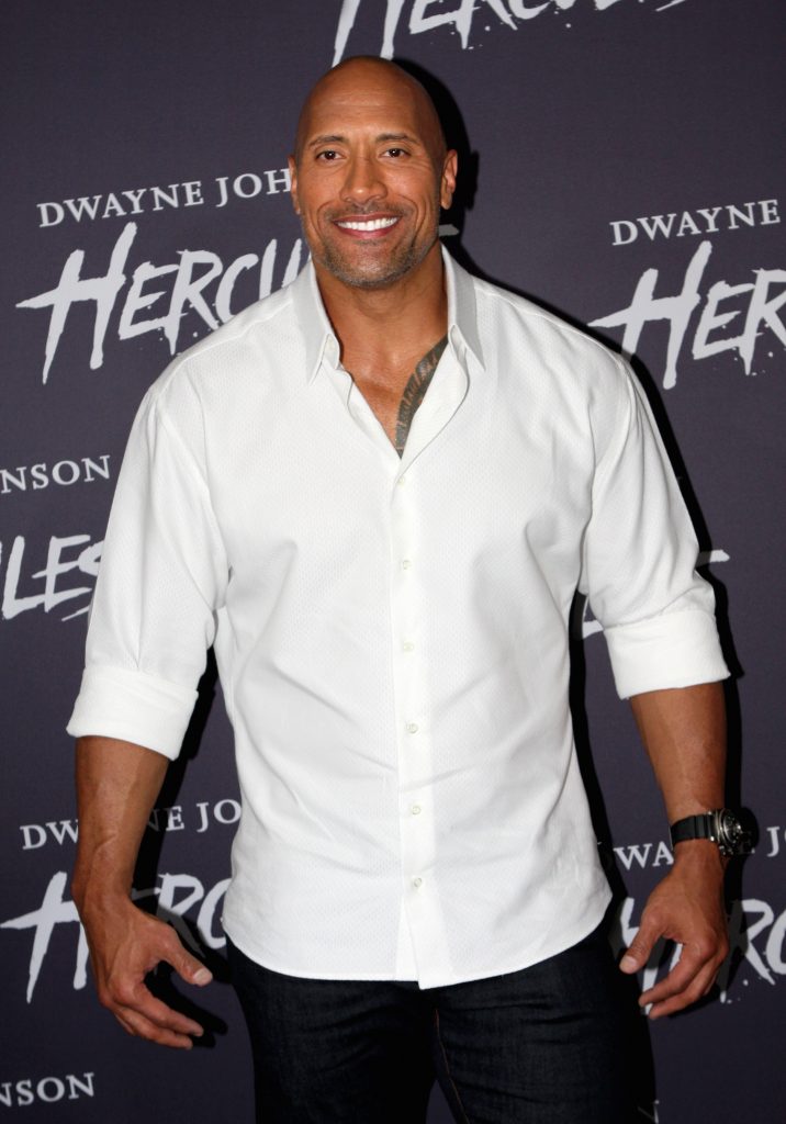 Dwayne Johnson aka The Rock at a movie premier in 2014